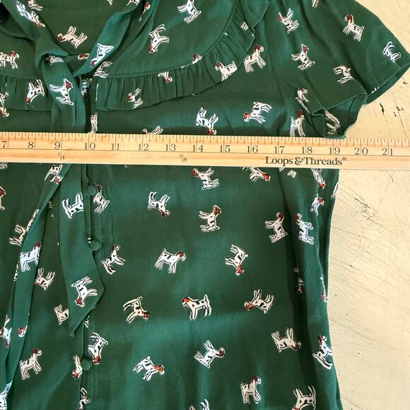 Maeve by Anthropologie Adagio Green Ruffled Dog Shirt Short Sleeves Size Small - Picture 8 of 9